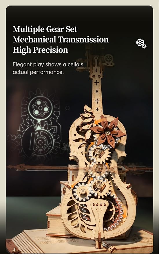 Magic Cello Adults 3D Puzzles -3D Wooden Puzzles for Adults - Wooden Music Box Puzzle to Build - Unique Music Gift Hobby Kits